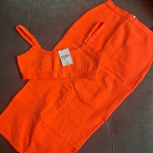 Neon orange skirt set
